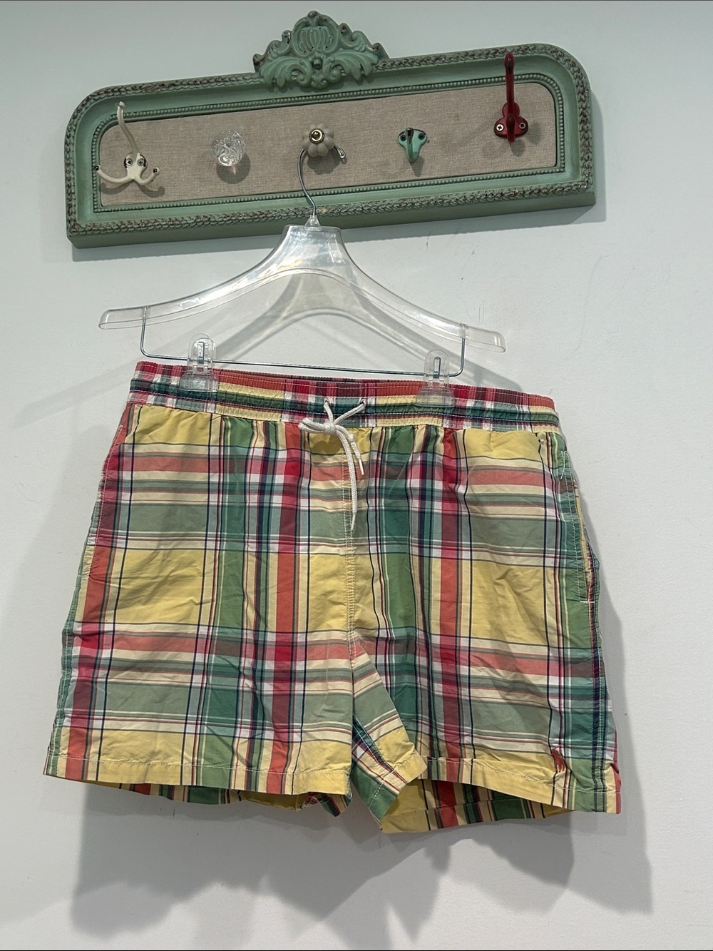 Vintage 90s polo Ralph Lauren Multi-Color Plaid Drawstring swim Shorts men’s L